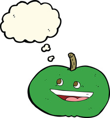 cartoon happy apple with thought bubble
