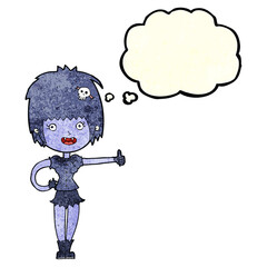 cartoon vampire girl giving thumbs up sign with thought bubble