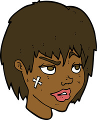 cartoon woman with plaster on face