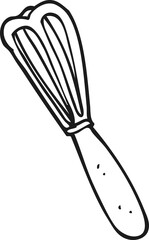 freehand drawn black and white cartoon whisk