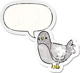 cartoon bird with speech bubble distressed distressed old sticker
