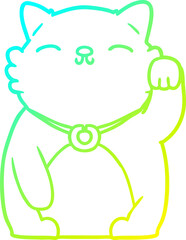 cold gradient line drawing of a cartoon cat waving