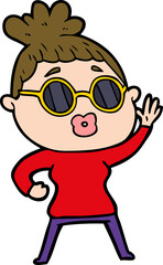 Obraz premium cartoon waving woman wearing sunglasses