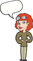 cartoon aviator woman with speech bubble
