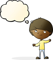 cartoon happy boy with thought bubble