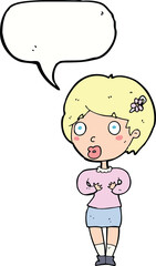 cartoon surprised woman with speech bubble