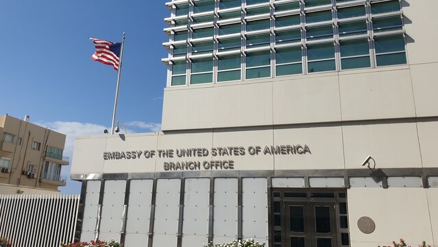 TEL AVIV, ISRAEL. October 28, 2023. The US Consulate (US Embassy department) in Tel Aviv general view.