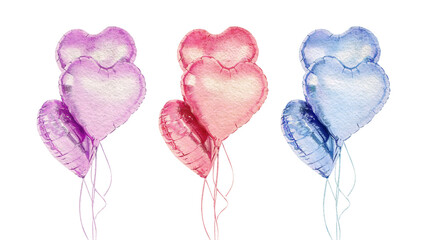 Watercolor set of valentines baloons