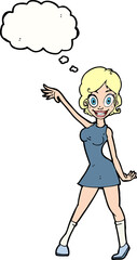 cartoon party girl with thought bubble