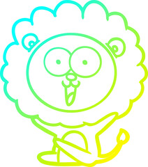 cold gradient line drawing of a happy cartoon lion