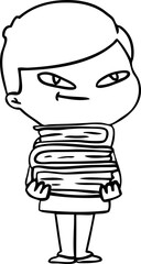 cartoon boy with books