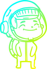 cold gradient line drawing of a happy cartoon astronaut