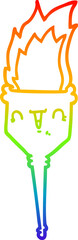 rainbow gradient line drawing of a cartoon flaming chalice