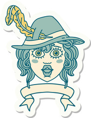 sticker of a human bard character with banner