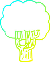 cold gradient line drawing of a cartoon blooming tree