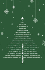illustration of Christmas tree and lettering inside of it. Merry Christmas and Happy New Year. Green greeting card. poster with season wishes in modern minimalist style for web, social media