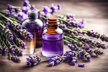 Fototapeta na wymiar lavender oil and lavender