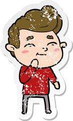 distressed sticker of a happy cartoon man