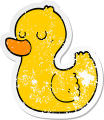 distressed sticker of a cartoon duck