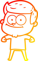 warm gradient line drawing of a cartoon happy man