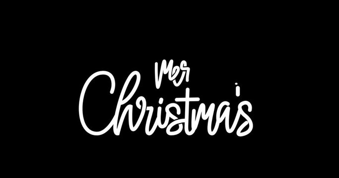 Merry Christmas text animation in 5 clips of different colors. Handwritten text calligraphy with alpha channel. Depicting festive typography appearance for greetings, invitations, and promotion	