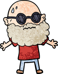 cartoon worried man with beard and sunglasses