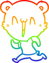 rainbow gradient line drawing of a running bear cartoon