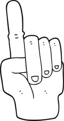 freehand drawn black and white cartoon pointing hand
