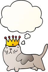 cartoon arrogant cat with thought bubble in smooth gradient style