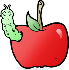 cartoon apple with bug