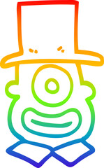 rainbow gradient line drawing of a cartoon cyclops in top hat