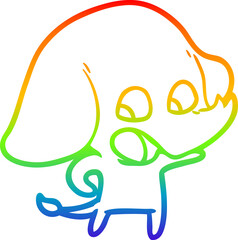 rainbow gradient line drawing of a cute cartoon elephant