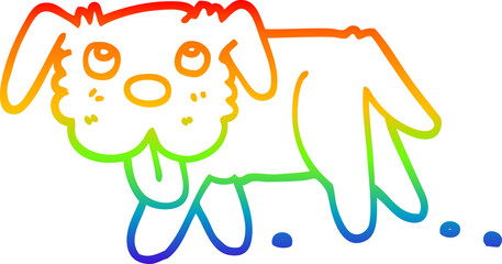 rainbow gradient line drawing of a cartoon happy dog