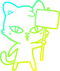 cold gradient line drawing of a cartoon cat
