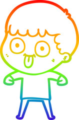 rainbow gradient line drawing of a cartoon man staring