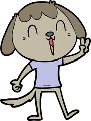 happy cartoon dog giving peace sign