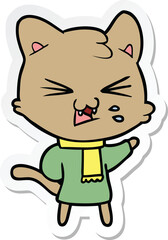 sticker of a cartoon hissing cat