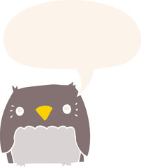 cute cartoon owl with speech bubble in retro style
