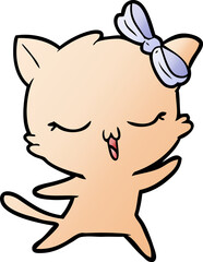 cartoon dancing cat with bow on head