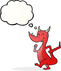 cartoon happy dragon with thought bubble