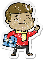distressed sticker of a happy cartoon man