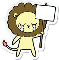 sticker of a crying cartoon lion