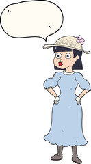 freehand drawn speech bubble cartoon woman in sensible dress