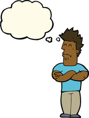 cartoon sulking man with thought bubble