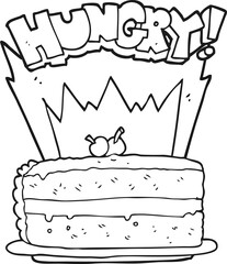 freehand drawn black and white cartoon cake