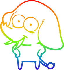 rainbow gradient line drawing of a happy cartoon elephant