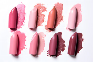 Different colored lipsticks with color swatches