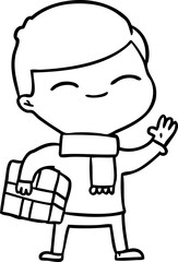 cartoon smiling boy with gift