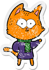 distressed sticker of a cartoon cat