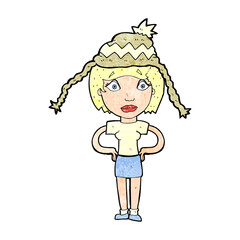 cartoon woman wearing winter hat